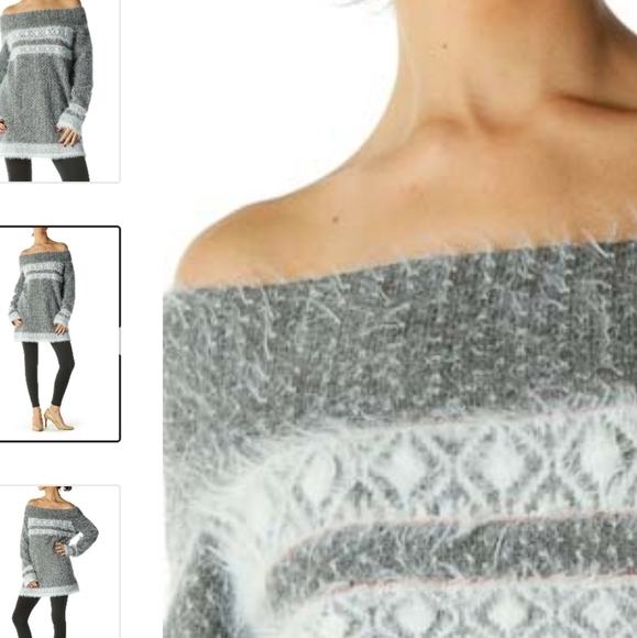 Anthropologie Sleeping on Snow Wool Fuzzy Off Shoulder Sweater Tunic Gray XS - Picture 3 of 12